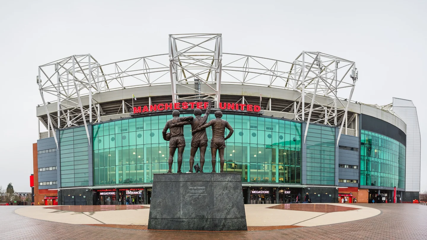 The exterior of Old Trafford football stadium